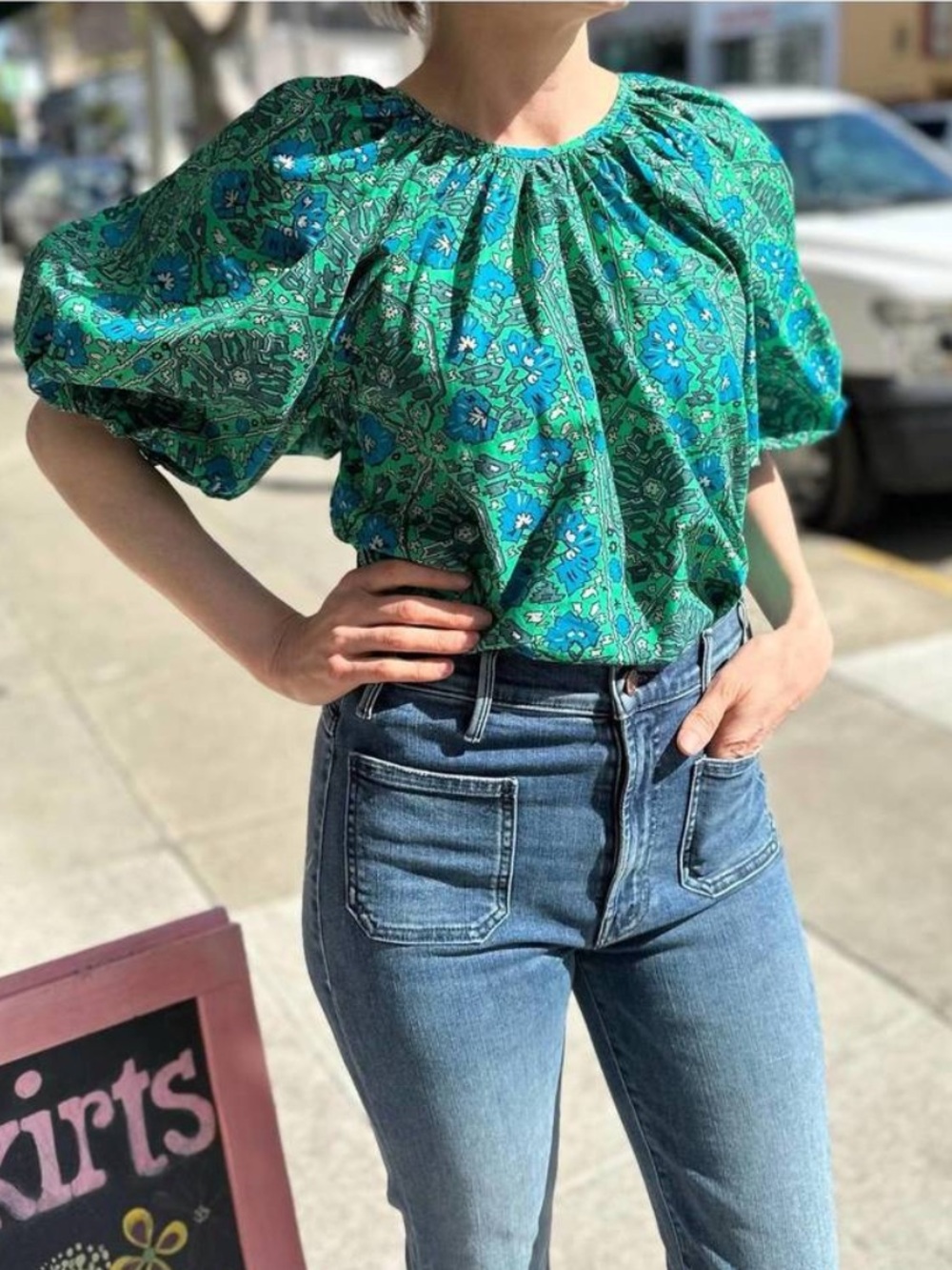 Rhode Rowan Puff Sleeve Top Ivy Flora Multi Cotton Floral Boho Bohemian Coastal